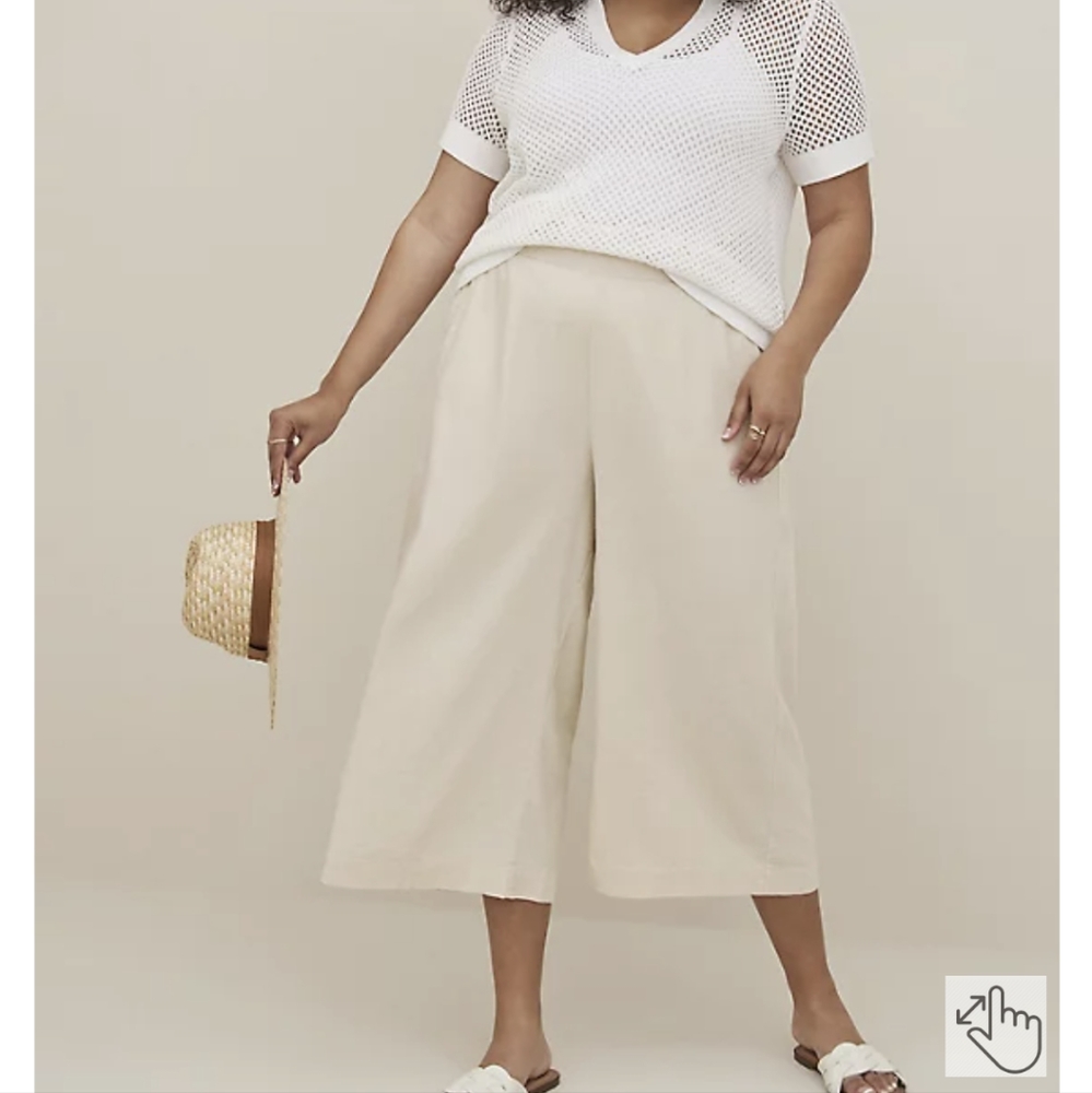 Torrid CROP PULL-ON WIDE LEG STRETCH LINEN BLEND HIGH-RISE PANT